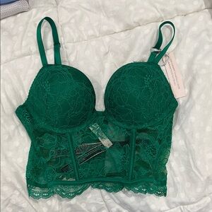 Victoria's Secret Green Lace Longline Bra